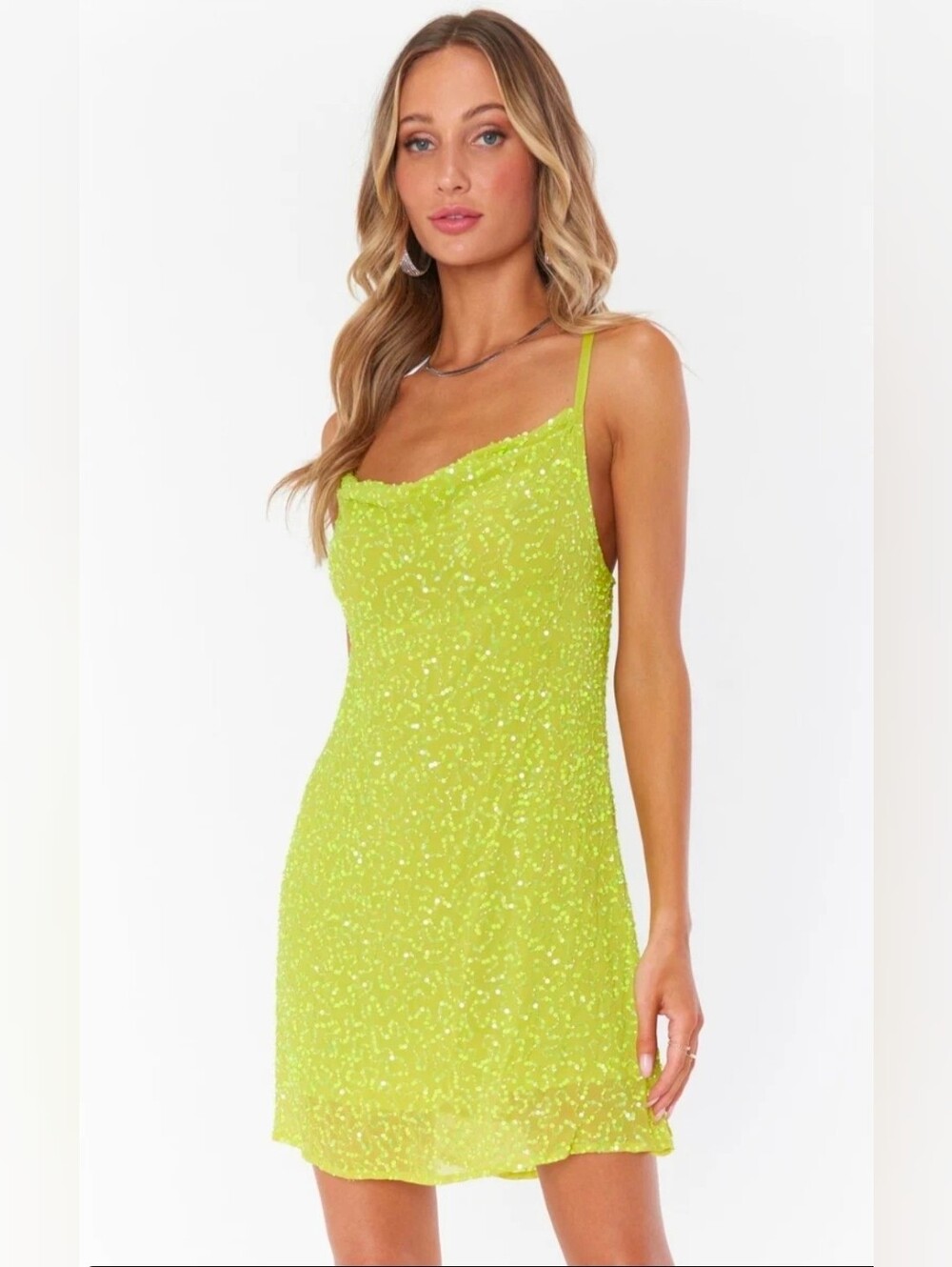 NEW Show Me Your Mumu Suzanna Sequin Slip Dress Lime Green Mini Sz S Cocktail
